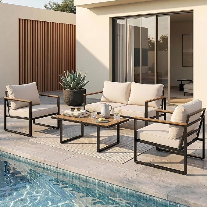 Modern Patio Furniture Set, 4 Pieces Outdoor Conversation Set by Unknown