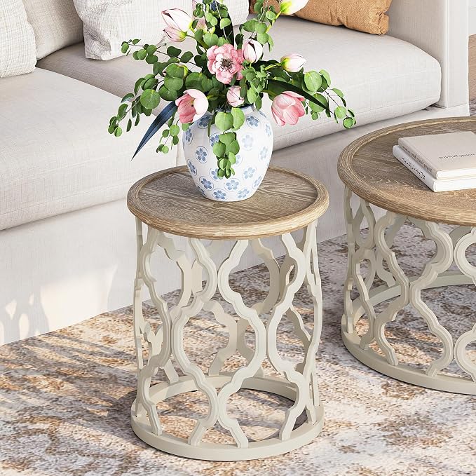 karlott Farmhouse End Table, 18.5'' French Country Round Side Table, Distressed - Image 4