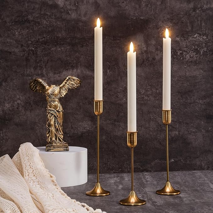 Brass Gold Candlestick Holders, Metal Taper Candle Holders Set of 6, Vintage - Image 8