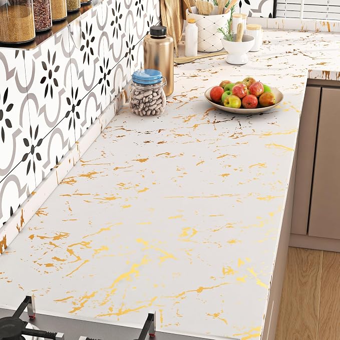 FunStick Modern Gold White Wallpaper Peel and Stick Wallpaper Thick Off White - Image 3