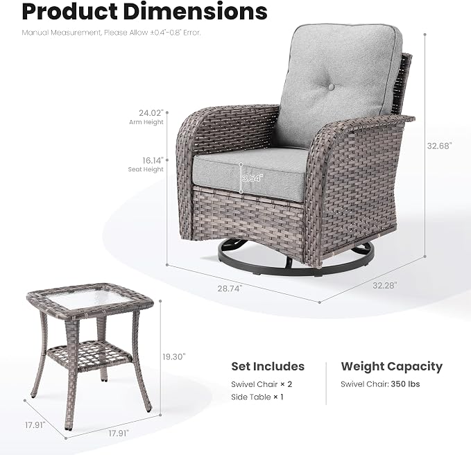 ovios 3-Piece Patio Furniture Set, Outdoor Wicker Sofa - Image 8