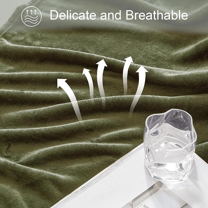 Exclusivo Mezcla Fleece Olive Green Throw Blanket - Image 6