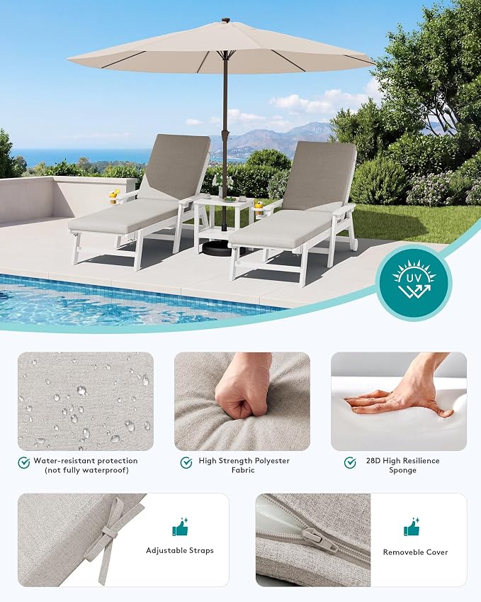 SERWALL Outdoor Chaise Lounge Cushions Set of 2 - Image 5