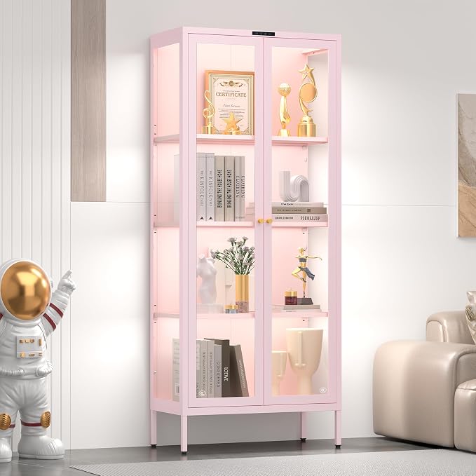 UNICOLY Display Cabinet with Glass Doors, Glass Display Cabinet with 8 Color - Image 7