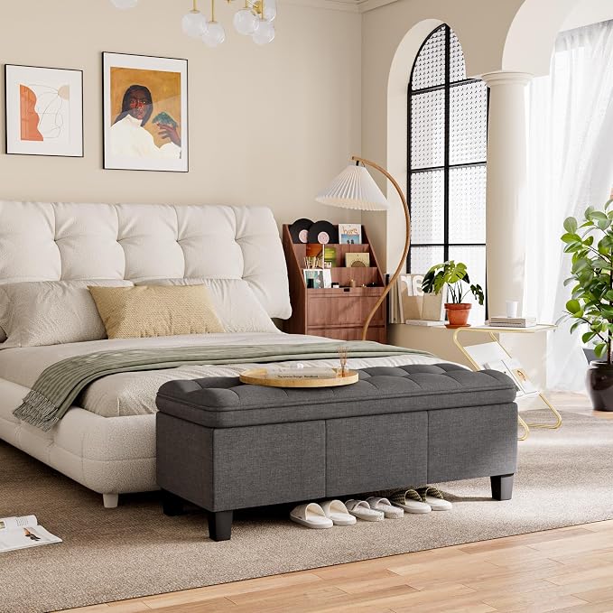 YESHOMY 47 Inches Ottoman with Storage, Storage Bench with Legs, Ottomans - Image 4