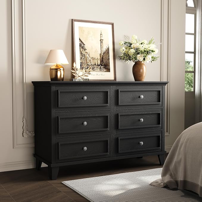 IDEALHOUSE 6 Drawer Dresser, Wooden Storage Chest of Drawers - Image 3