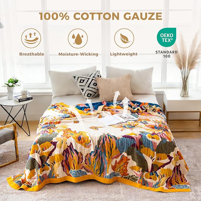 LUTBM Boho Throw Blanket for Couch 100% Cotton Soft Breathable Butterfly and - Image 3