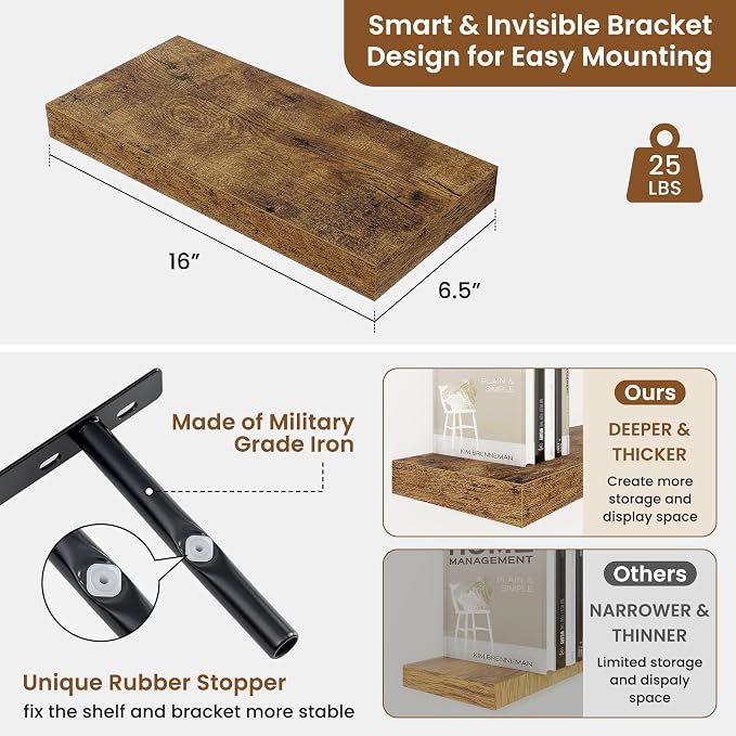 fuqing Floating Shelves for Wall, Wall Mounted Wood Floating Shelf - Image 3