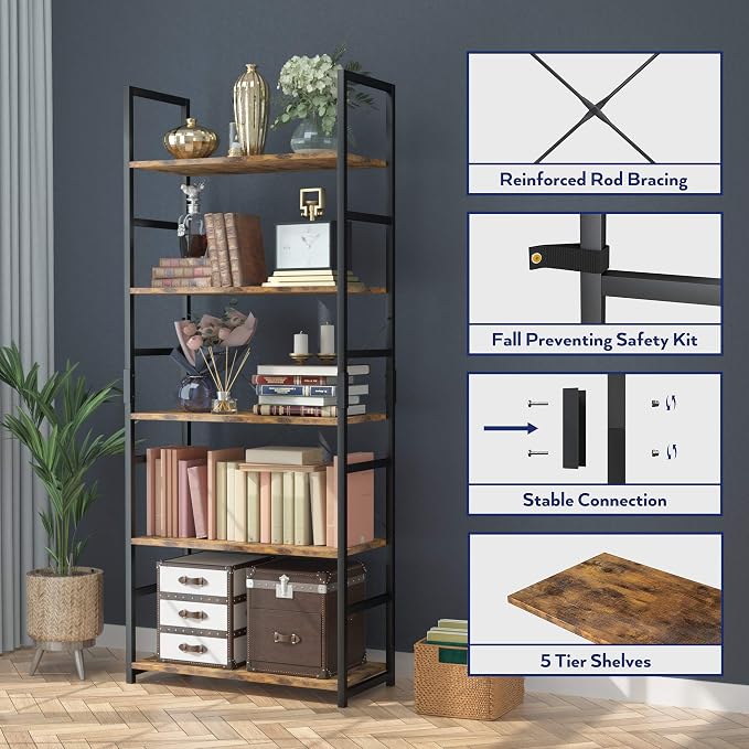 NUMENN 5 Tier Bookshelf, Modern Book Shelf - Image 4