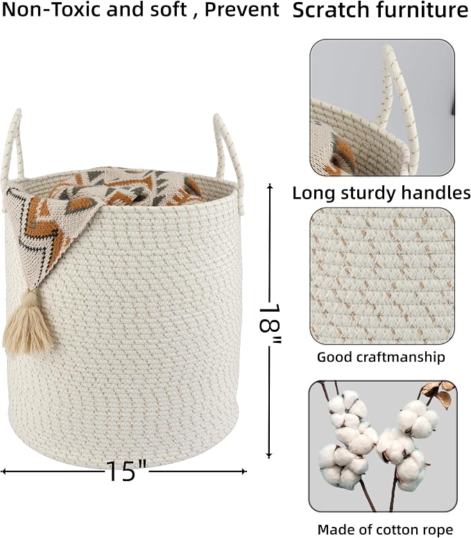 XUANGUO Cotton Rope Laundry Basket Hamper - Image 2