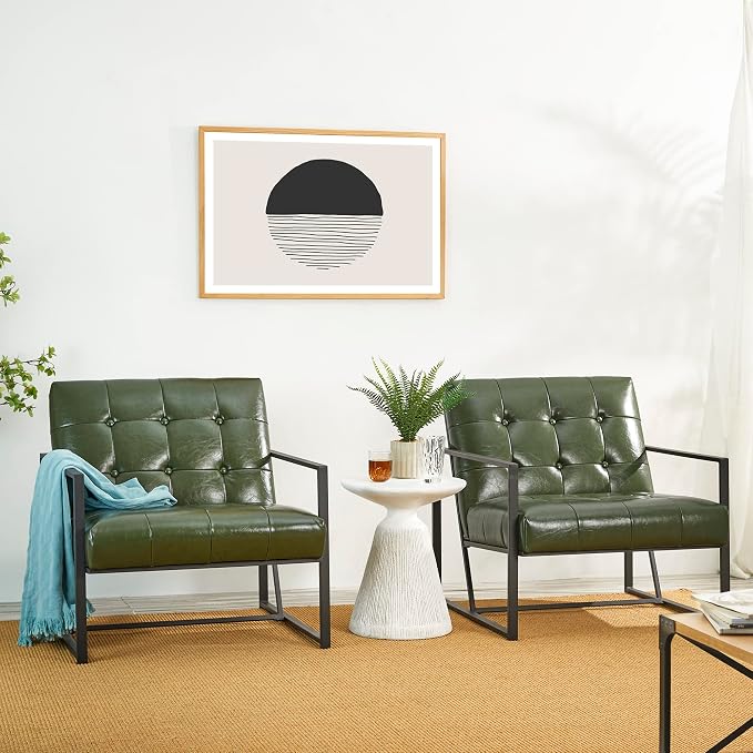 Glitzhome Mid Century Green Accent Chair, Modern Living Room Armchairs - Image 7