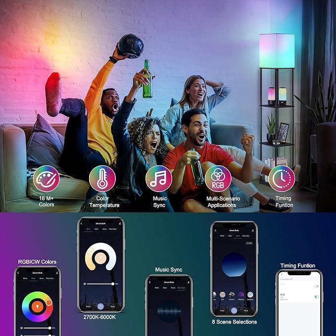 SUNMORY Floor Lamp with Shelves, Smart APP Control Standing Lamps with RGB Bulb - Image 4