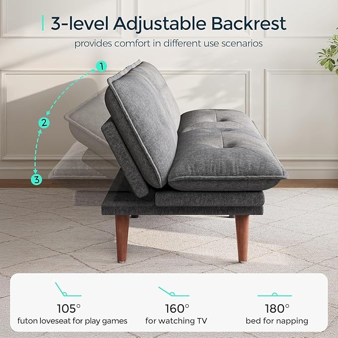 LINSY HOME Futon Sofa Bed, 3 in 1 Convertible Comfy Loveseat Sleeper Sofa Bed - Image 3