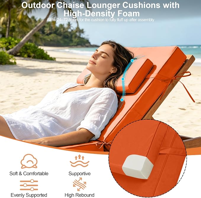 Chaise Lounge Cushions Outdoor 72x21x6 Inch, Fade Resistant 6'' Thicken Outdoor - Image 4