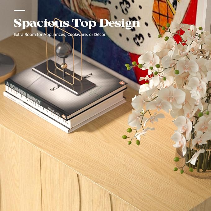 Easyego 63″ Mid Century Modern Sideboard Buffet Cabinet, Natural Wood Accent - Image 7