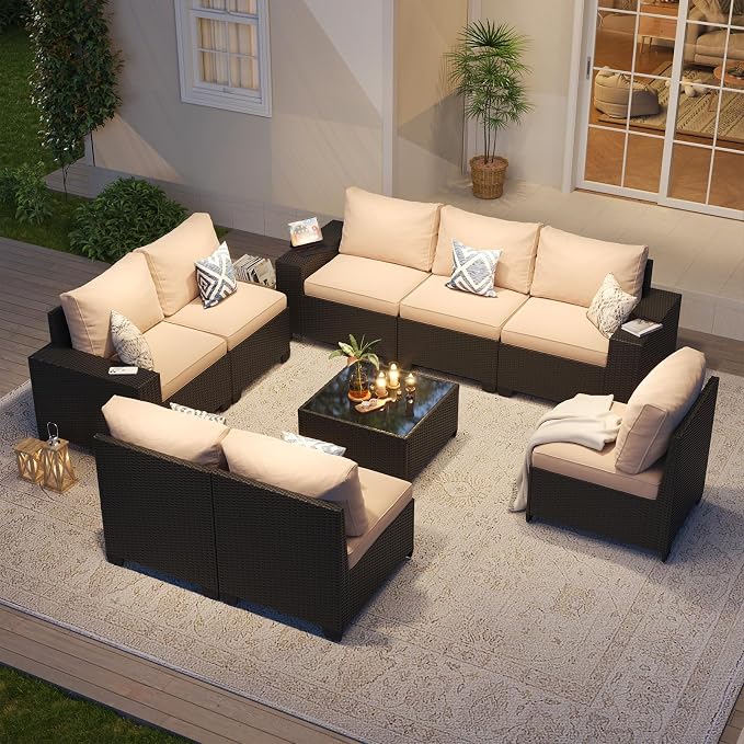 Aoxun Patio Furniture Set, Widen Armrests Wicker Outdoor Sectional by Aoxun