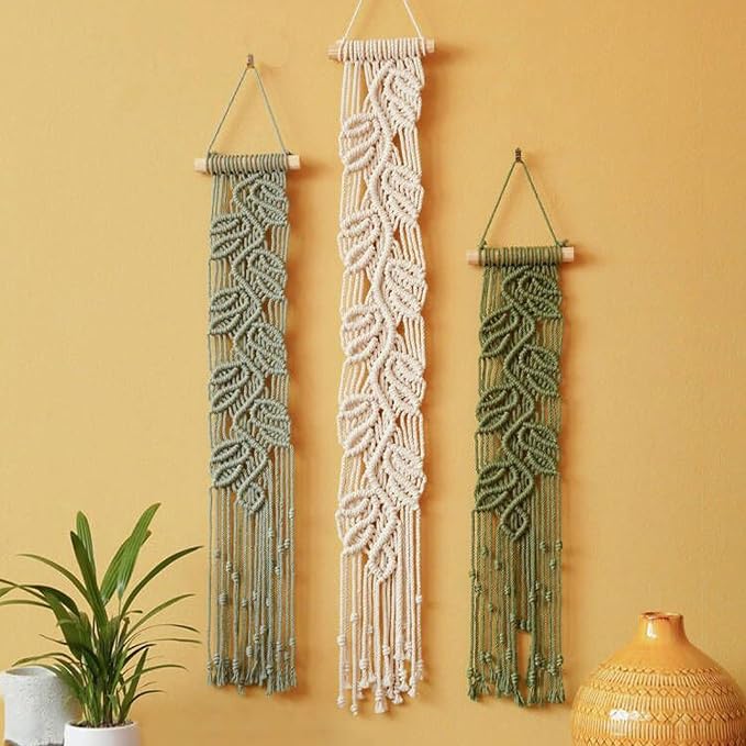 M MANUAL 3 Pcs Macrame Leaf Wall Hanging Bohemian Wall Decor Feathers Wall Art by Unknown