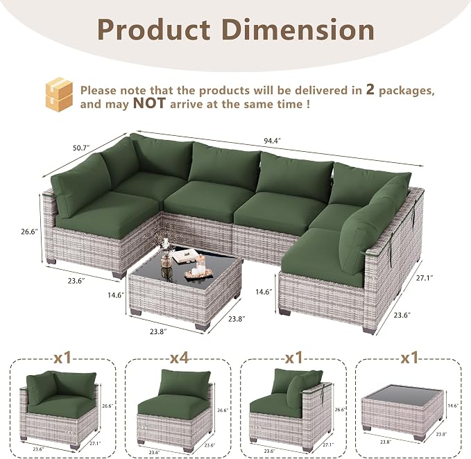 LOUVIXA 7 Piece Outdoor Patio Furniture Set, Outdoor Sectional Sofa, Wicker - Image 2