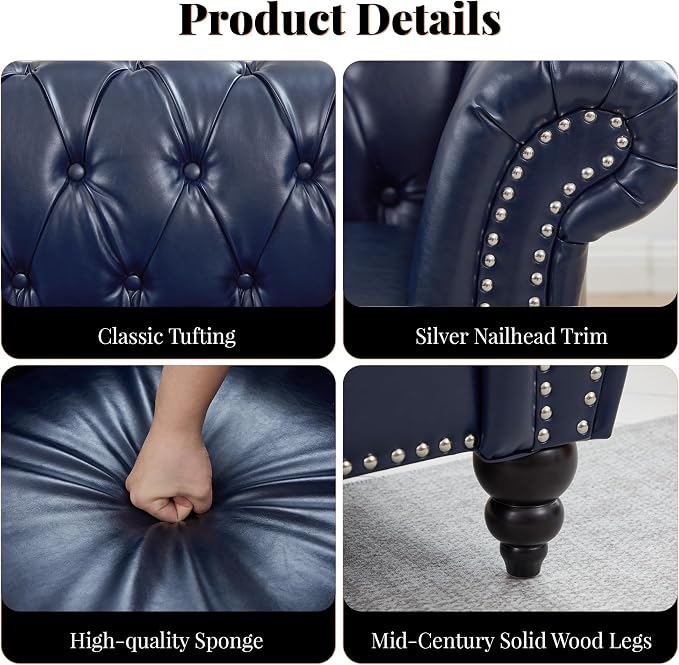 LEVNARY Chesterfield Armchair, Tufted Leather Accent Chair, Mid-Century Modern - Image 5