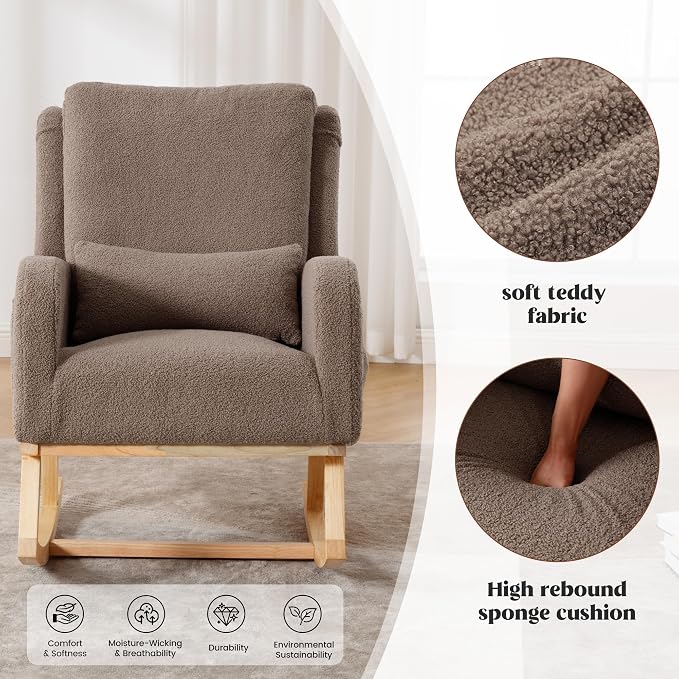 HCHAIRH Rocking Chair Nursery, Teddy Nursing Rocking Chairs, Upholstered - Image 5