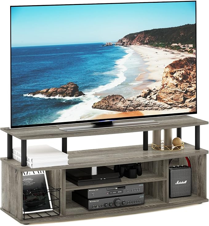 Furinno Jaya Large Entertainment Center Hold up to 55-in TV, French Oak/Black by Furinno-FitsYourSpaceFitsYourBudget