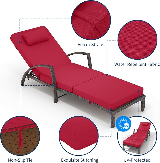 GarveeLife 2-Piece Rattan Patio Folding Chaise Lounge, 5-Position Adjustable - Image 5