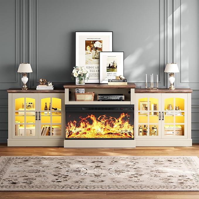 97" Fireplace TV Stand with 36" Electric Fireplace, Farmhouse Entertainment - Image 6