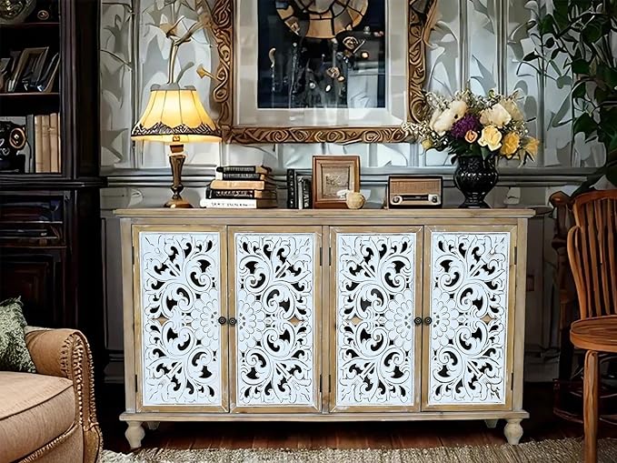 LKTART 60" Vintage Sideboard Buffet Cabinet, French Country Sideboard, - Image 3