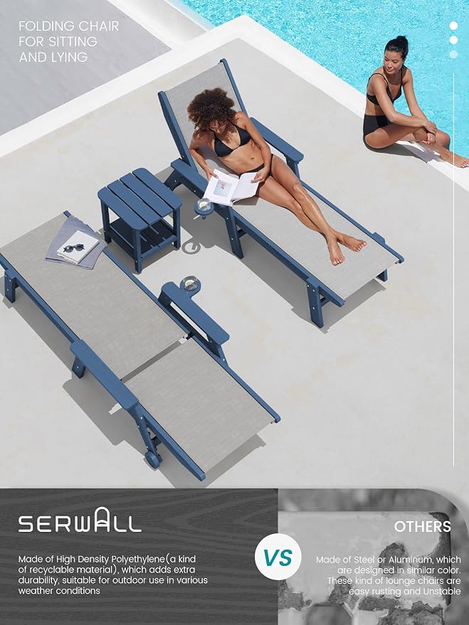 SERWALL Textilene Patio Chaise Lounge Chair, 5 Positions Adjustable Outdoor - Image 7