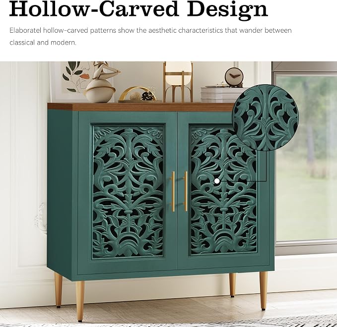 ARTPOWER Accent Cabinet with 2 Doors, Vintage Hollow Carving Buffet Cabinet - Image 4