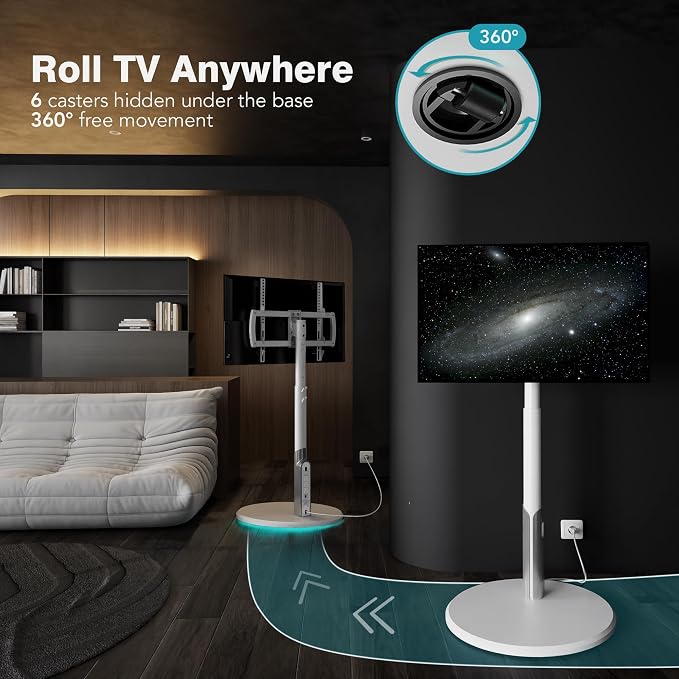 Floor Mobile TV Stand with Power Outlet, Rolling TV Cart - Image 2