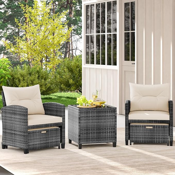 Tangkula 5 Pieces Patio Conversation Set, PE Wicker Rattan Outdoor Furniture Set - Image 3