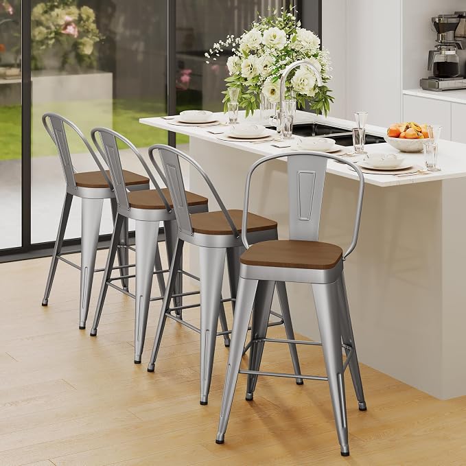 Andeworld Metal Bar Stools Set of 4, 24 inch Counter Height Barstools - Image 5