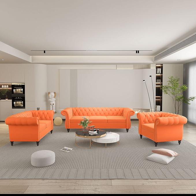 QHITTY 3 Piece Living Room Set, Sectional Chesterfield Sofa Chair Contemporary by QHITTYFurnitureLife