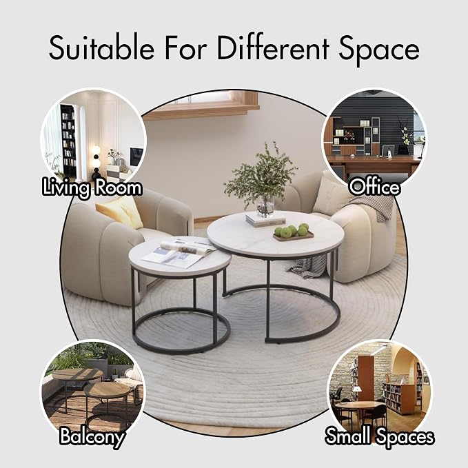 Homy Casa 27.6inch Round Coffee Table Set of 2, Modern Nesting Coffee Tables - Image 6