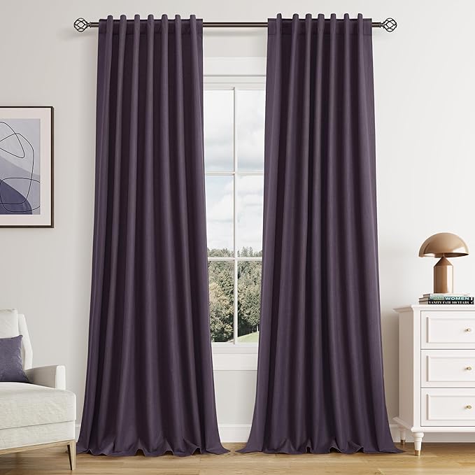 Plum 100% Blackout Linen Curtains 90 Inch Length 2 Panels Set by Guken