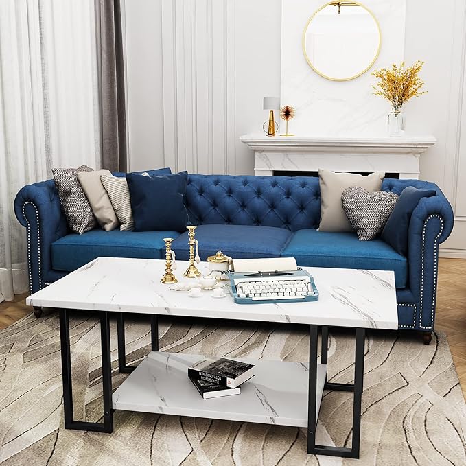 AWQM Marble Coffee Table, Faux Marble Top Rectangular Coffee Table - Image 4