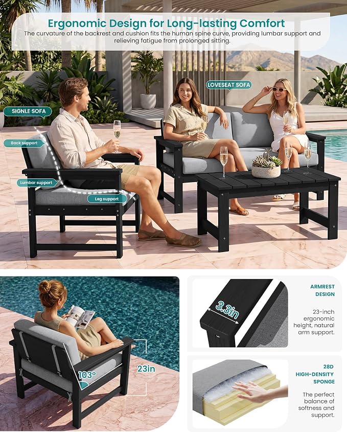 SERWALL 4 Pieces HDPE Outdoor Sofa Set - Image 2