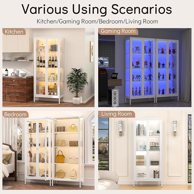 Polup Display Cabinet with 3 Color LED Lights and Tempered Glass, 66 Inch Tall - Image 5