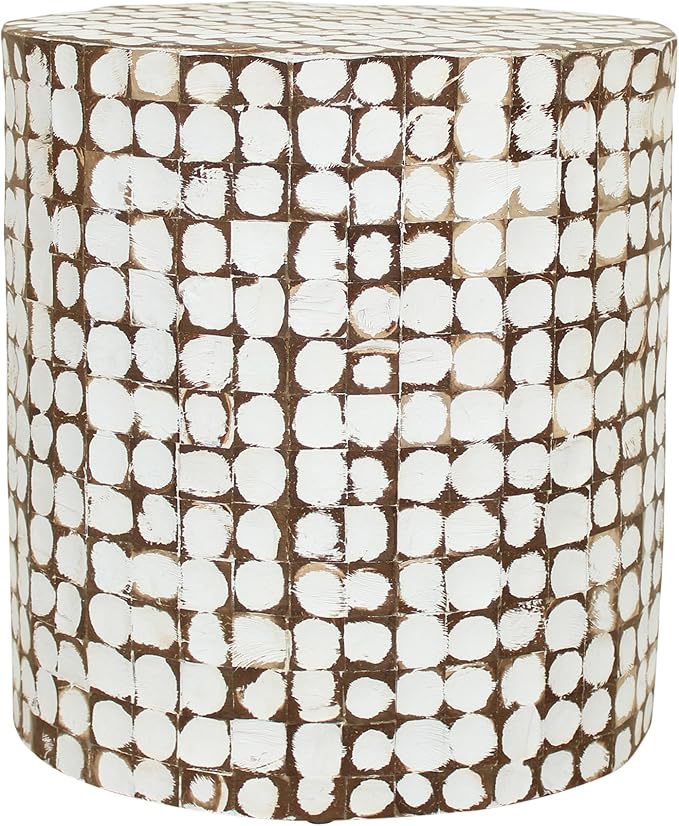 East at Main Boho Side Table Nightstand – White Coconut Shell End Table by EastatMain