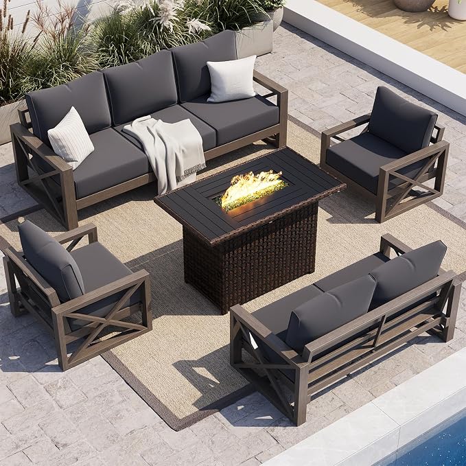 UDPATIO Aluminum Patio Furniture Set, Faux Wood Grain Modern Outdoor Furniture by UDPATIO