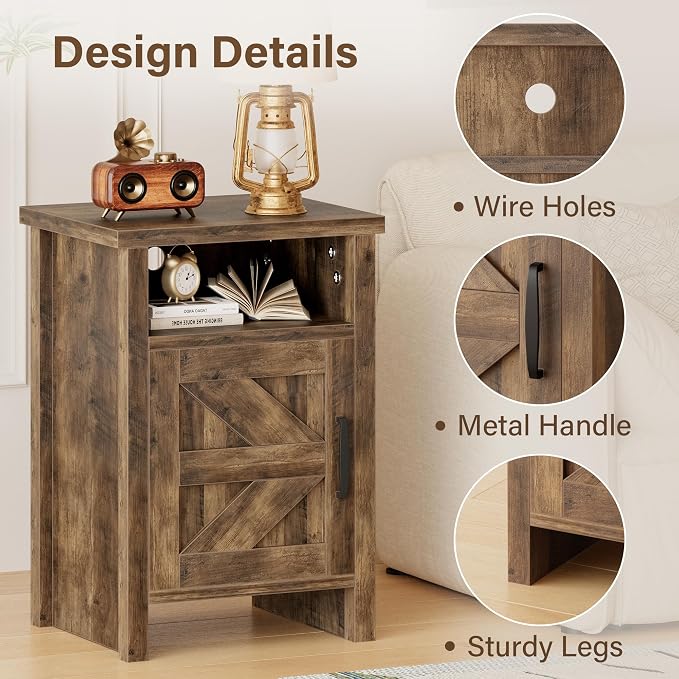 JUMMICO Farmhouse Nightstand, Modern Bedside Table - Image 4