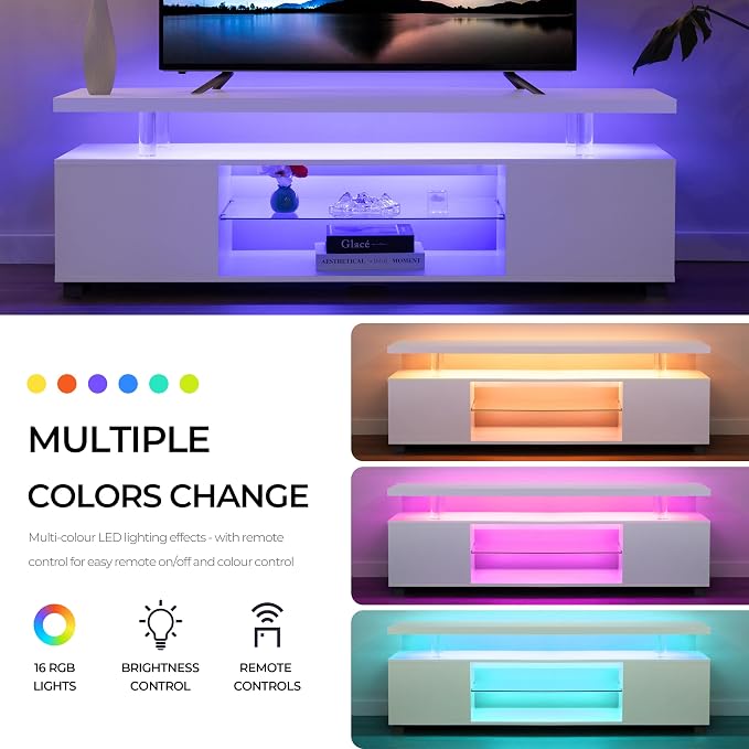 Cubehom White TV Stands for Living Room LED TV Stand Modern TV Stand - Image 4