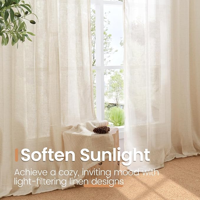 BGment Linen Natural Curtains 40 Inch Length - Image 4