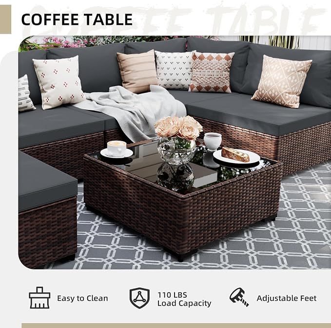 UPHA 9 Pieces Patio Furniture Sets, Wicker Outdoor Sectional Sofa Couch - Image 5
