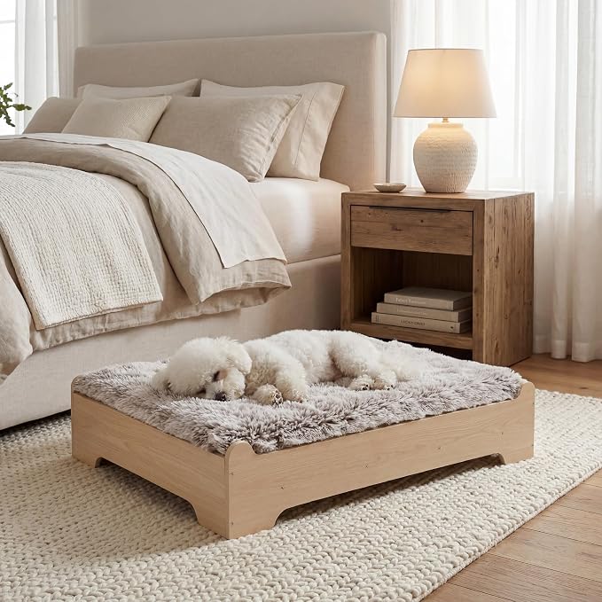 Elevated Wooden Dog Bed with Supportive Cushion & Washable Cover, Sturdy - Image 9