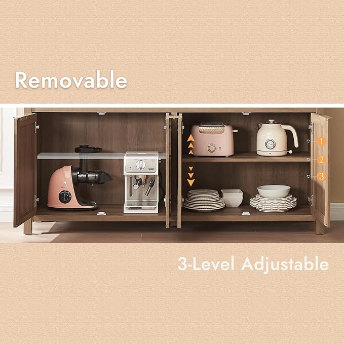 HOKYHOKY Rattan Sideboard Buffet Cabinet, Boho Storage Cabinet - Image 6