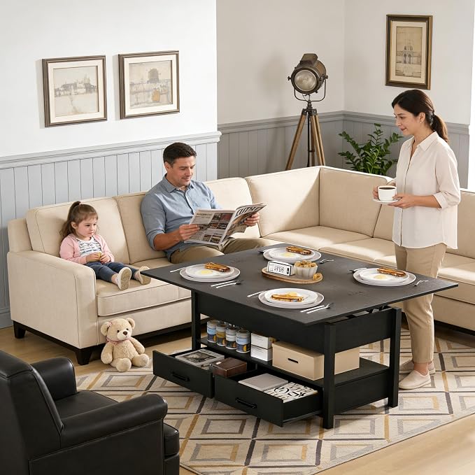 SYESWAY 42'' Lift Top Coffee Table, 4-in-1 Multifunctional Lift Coffee Table - Image 8