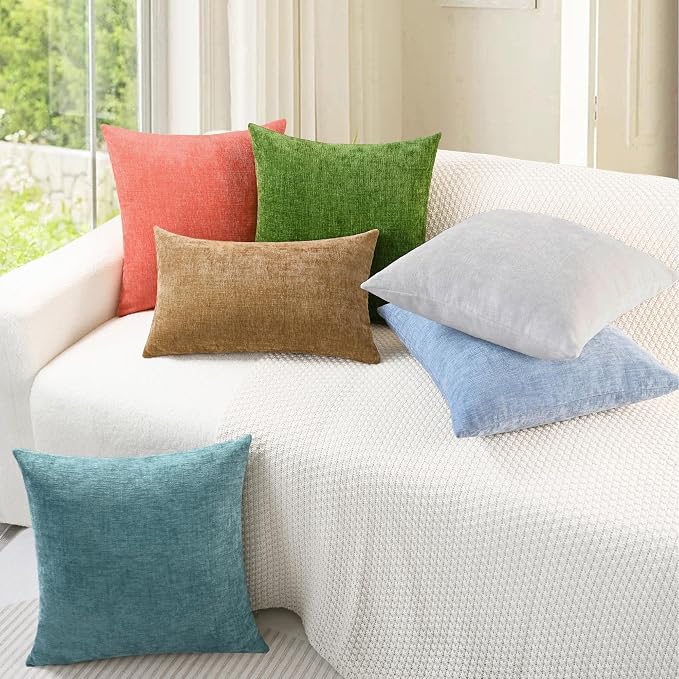 CaliTime Throw Pillow Covers Decorative 24 X 24 Inches Pack of 2 Cozy Chenille - Image 4