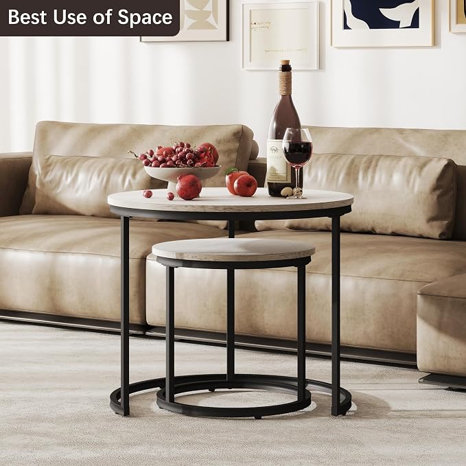 Otterease Nesting Tables Set of 2, Round Coffee Table, Small Nesting Coffee - Image 6
